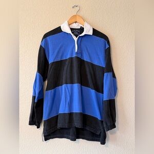Vintage Saratoga Blue and Black Striped Rugby Shirt, sz LG
